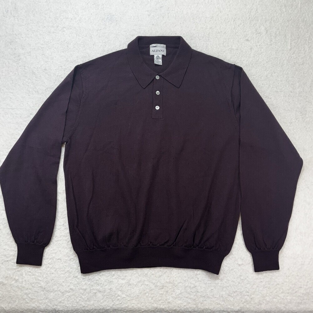 Alfani Sweater Size XL Maroon Extra Fine Italian 100% Merino Wool Collar Neck